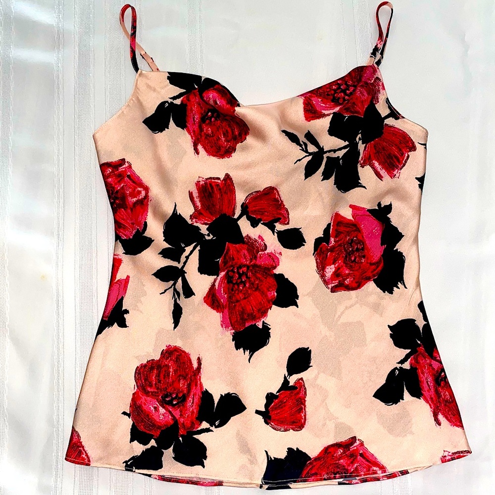 PAIGE Blush Pink Floral Silky Cami Cowl Neck Blouse Women’s XS Adjustable Straps